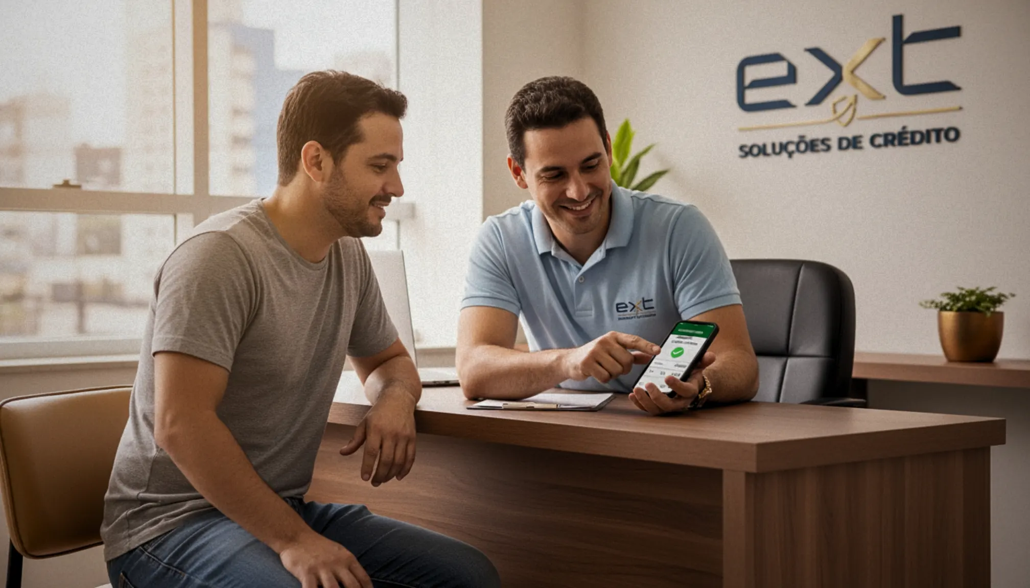 Consultor EXT Soluções de Crédito atendendo cliente