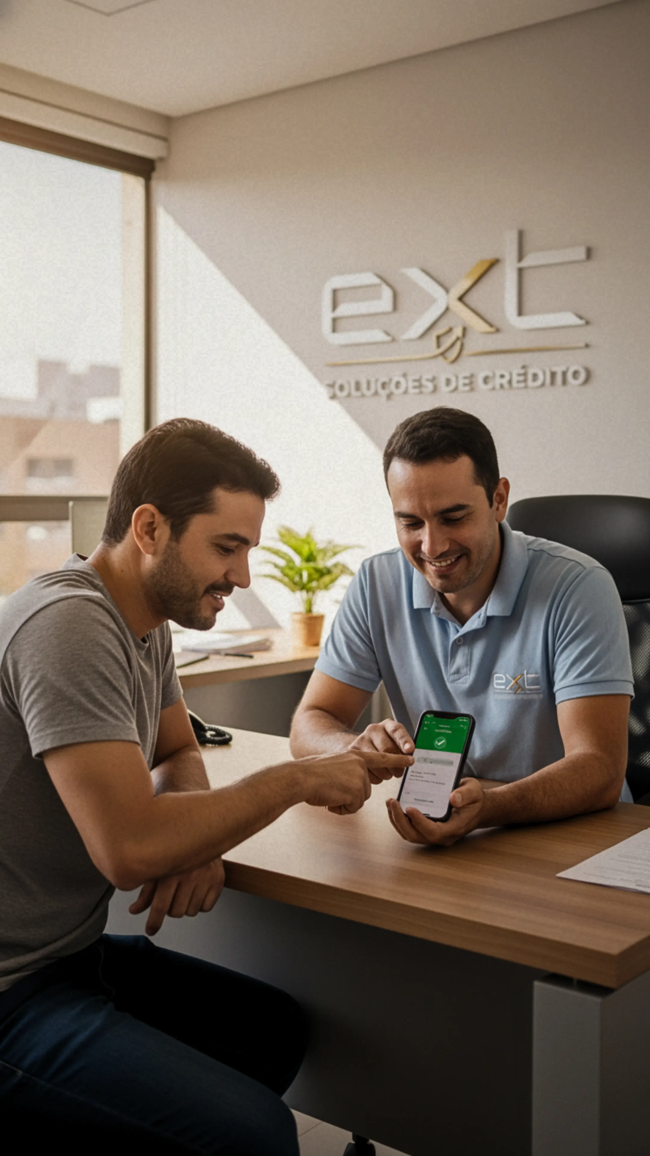 Consultor EXT Soluções de Crédito atendendo cliente